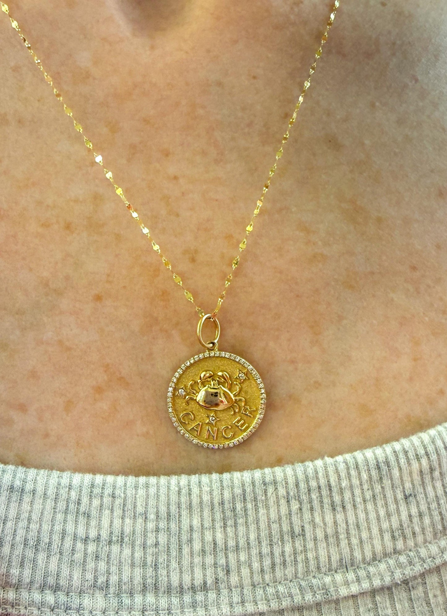 14K Yellow Gold Cancer Zodiac Pendant with Diamonds