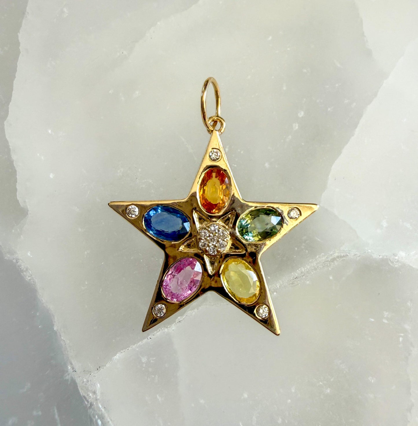 14K Yellow Gold Star Pendant with Multicolor Sapphires & Diamonds