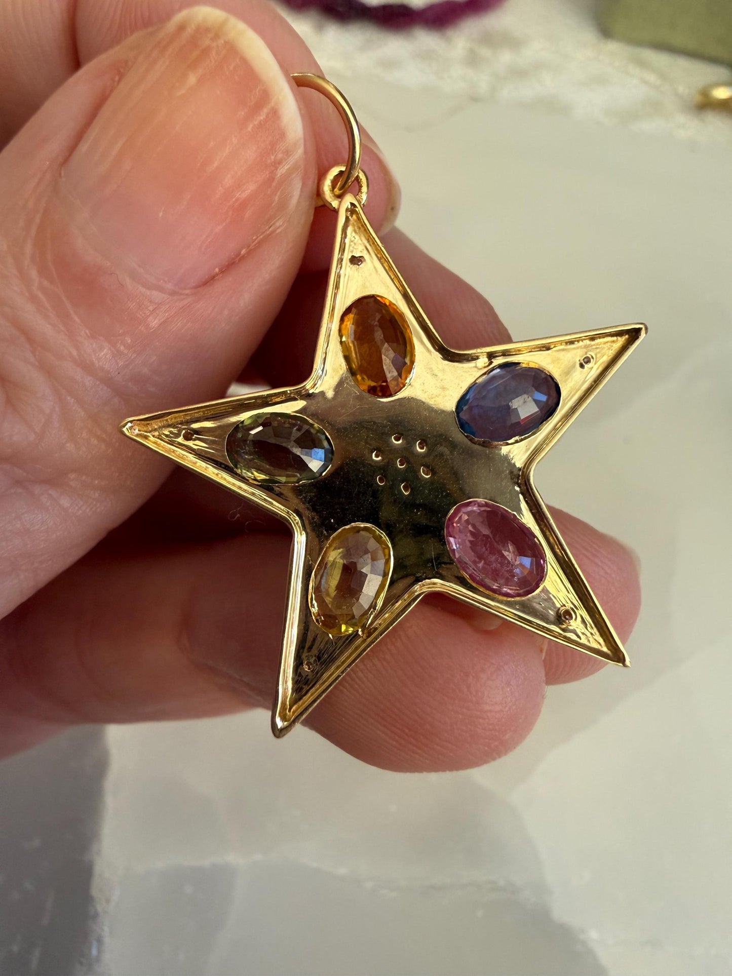 14K Yellow Gold Star Pendant with Multicolor Sapphires & Diamonds