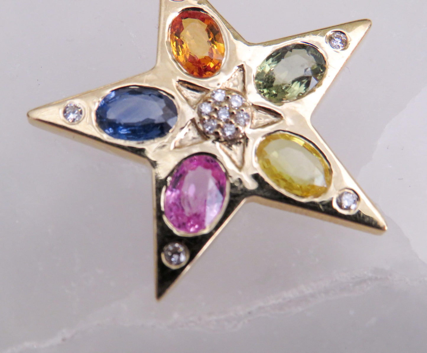 14K Yellow Gold Star Pendant with Multicolor Sapphires & Diamonds