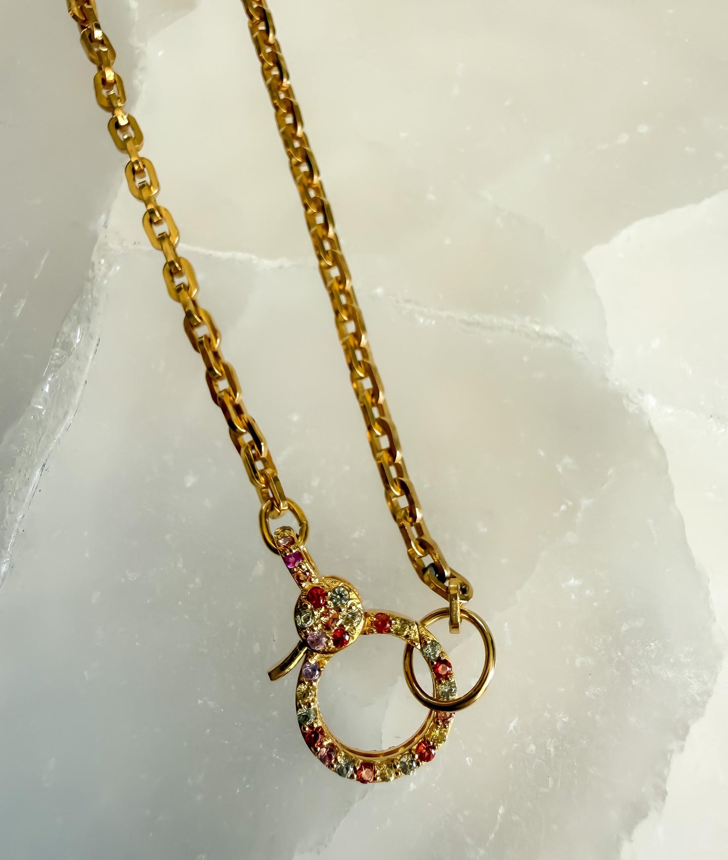 14K Yellow Gold Rainbow Sapphire Charm Holder Necklace
