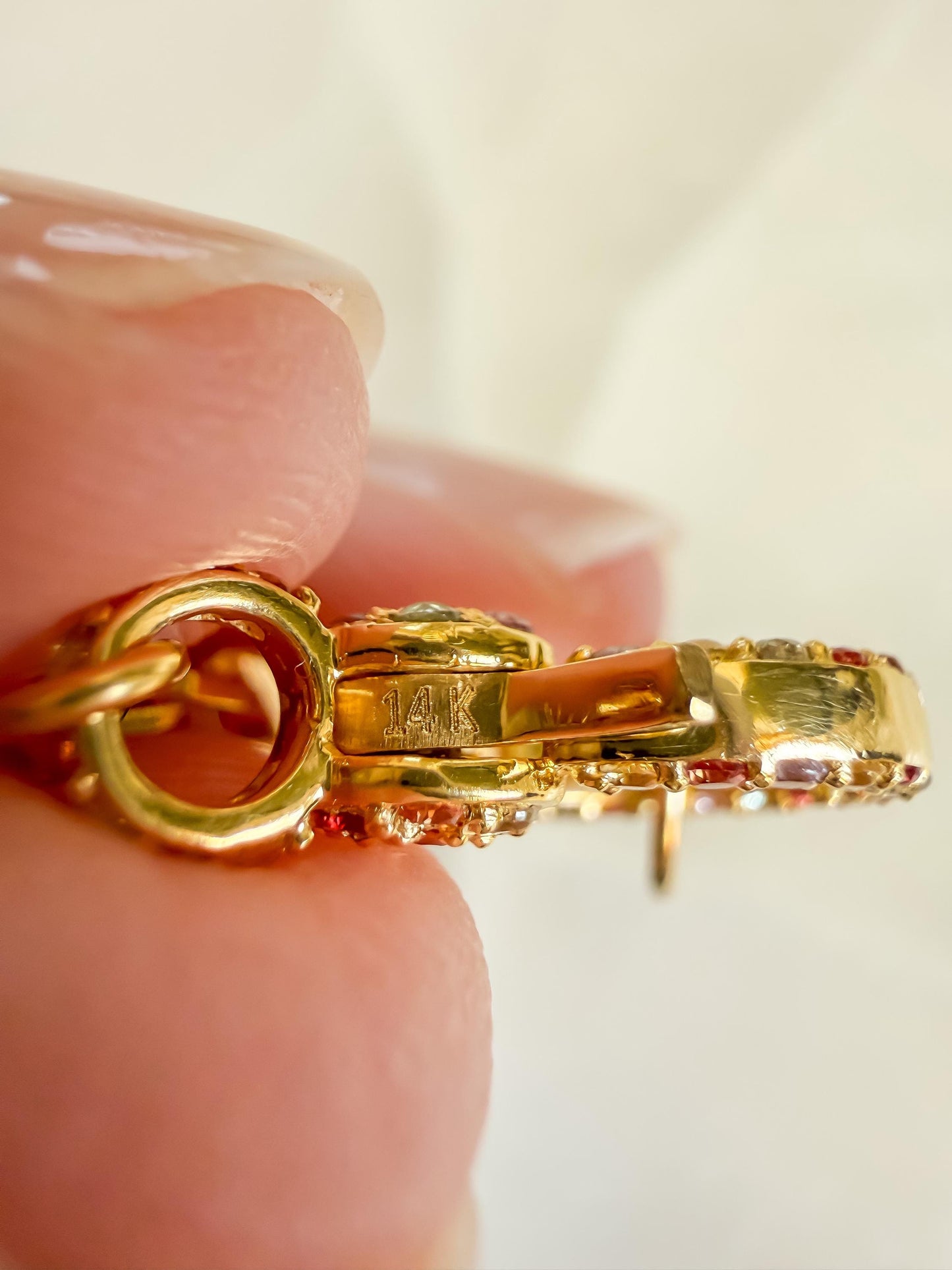 14K Yellow Gold Rainbow Sapphire Charm Holder Necklace