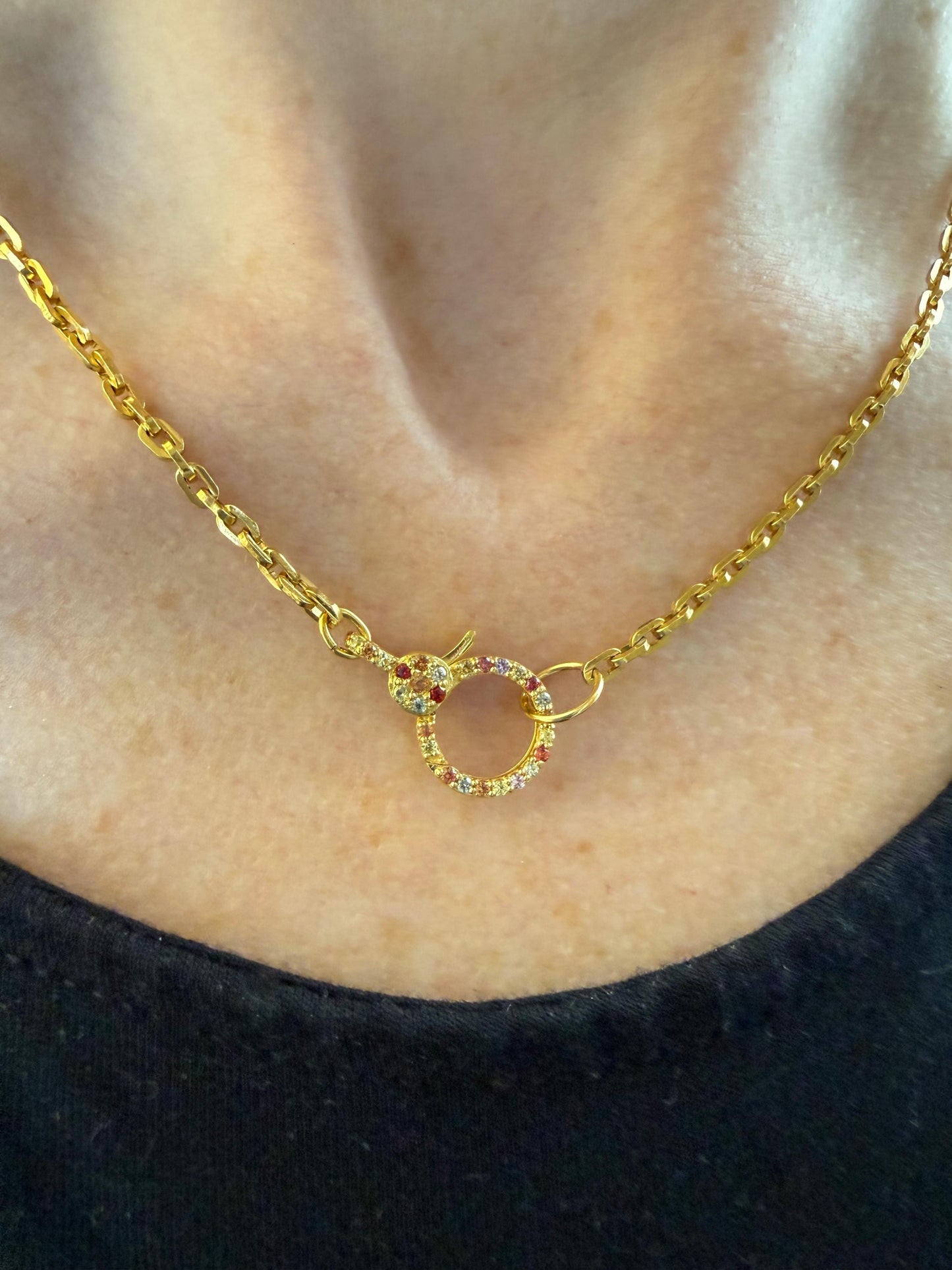 14K Yellow Gold Rainbow Sapphire Charm Holder Necklace