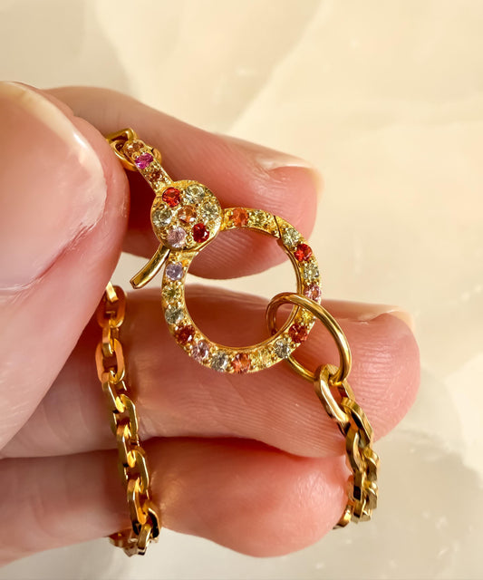 14K Yellow Gold Rainbow Sapphire Charm Holder Necklace