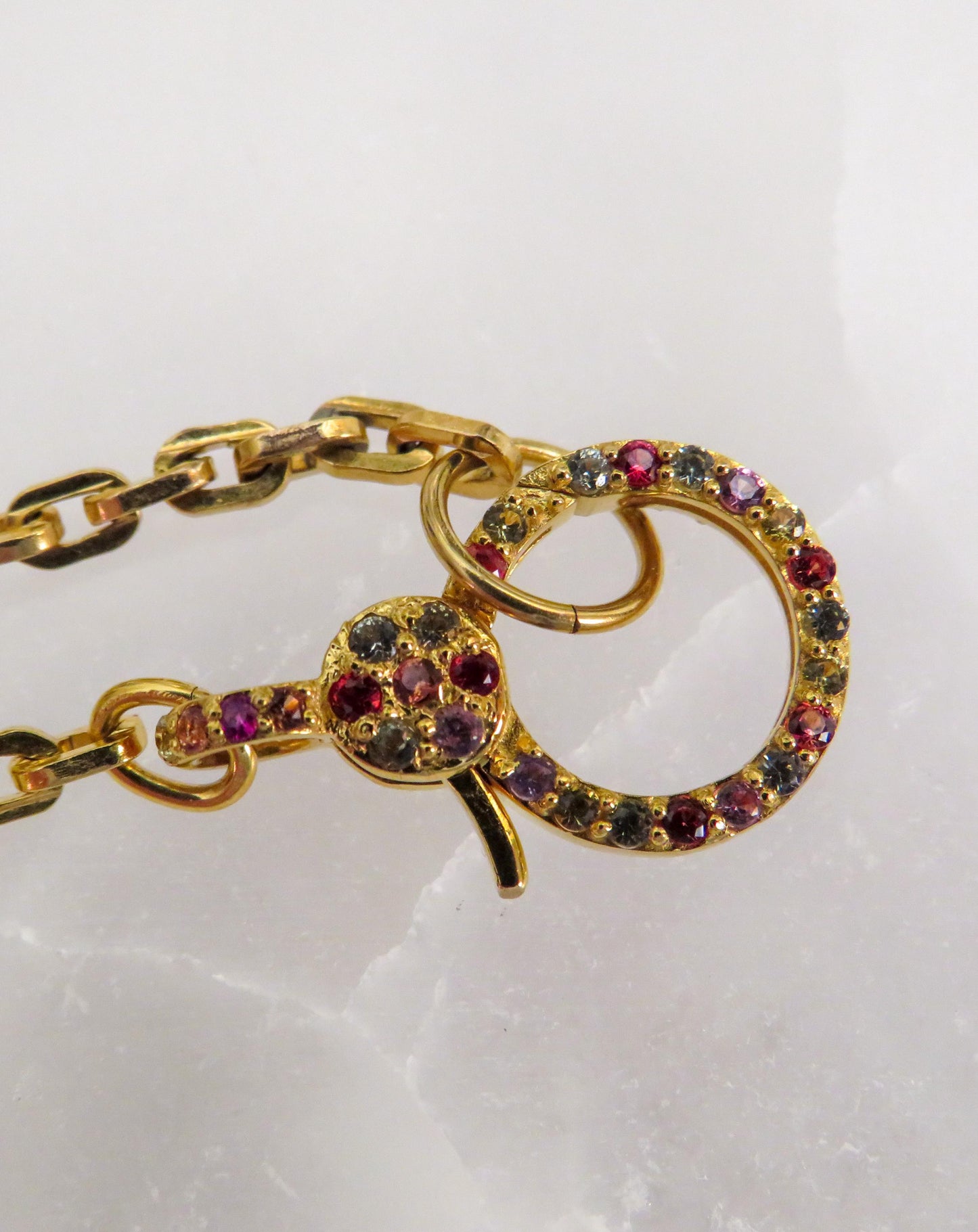 14K Yellow Gold Rainbow Sapphire Charm Holder Necklace