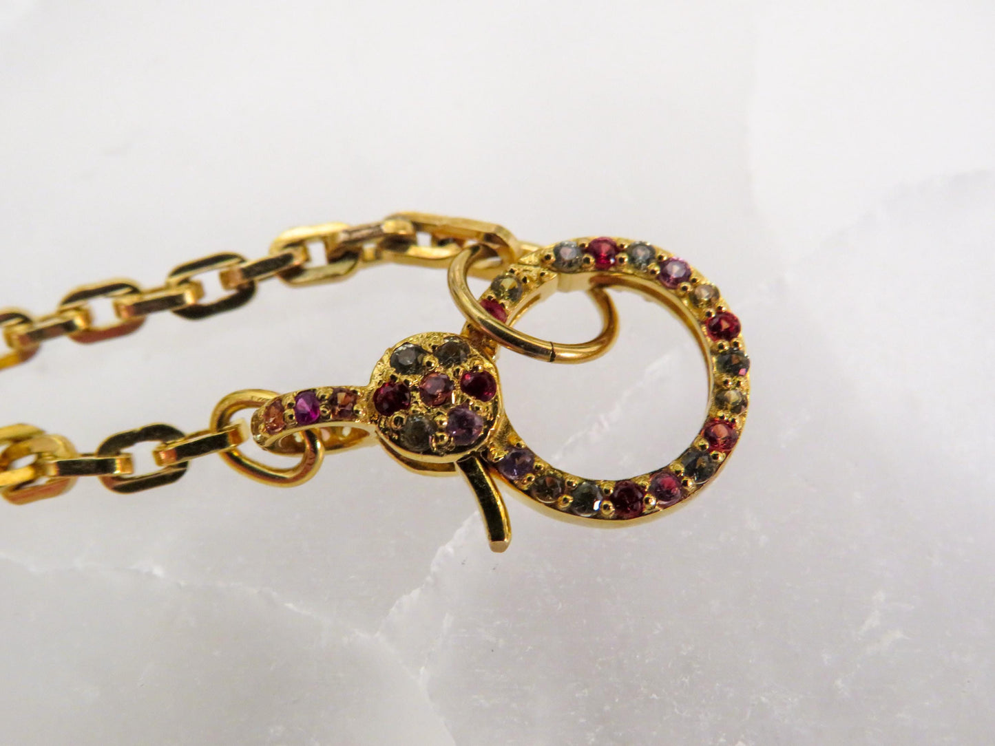 14K Yellow Gold Rainbow Sapphire Charm Holder Necklace