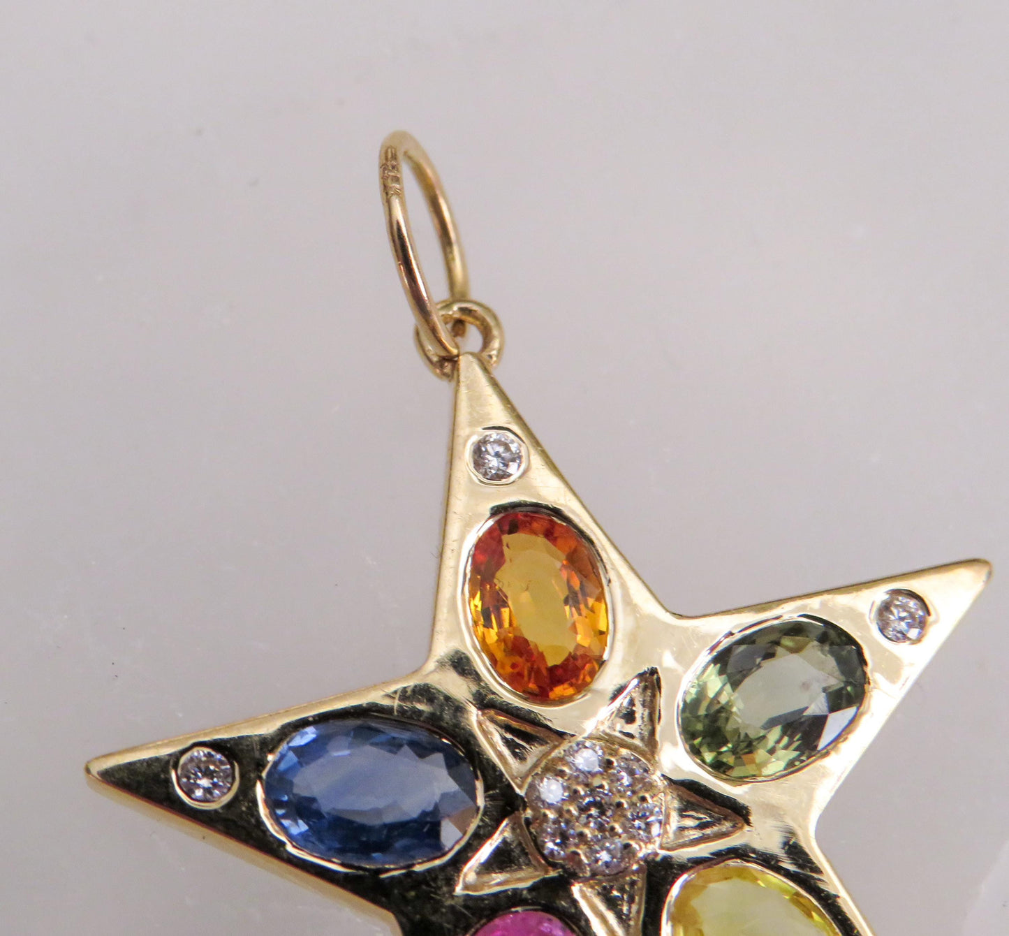 14K Yellow Gold Star Pendant with Multicolor Sapphires & Diamonds