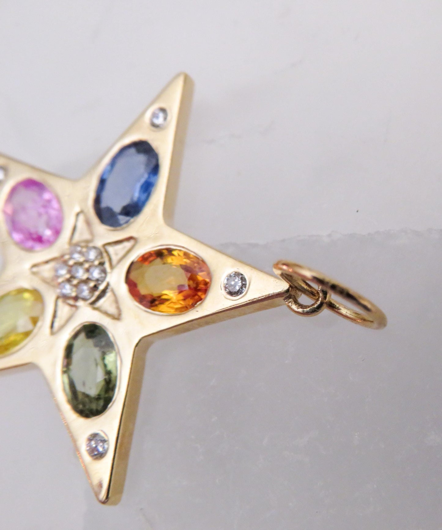 14K Yellow Gold Star Pendant with Multicolor Sapphires & Diamonds