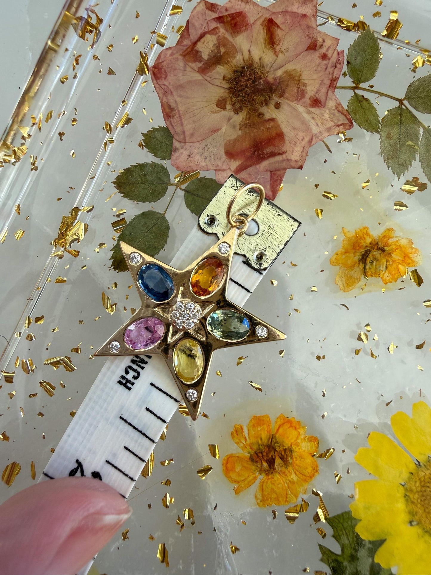 14K Yellow Gold Star Pendant with Multicolor Sapphires & Diamonds