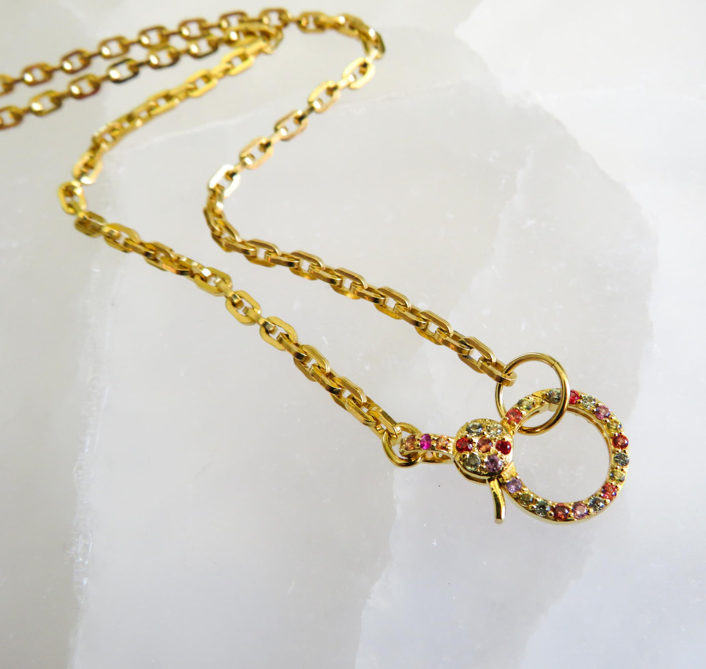 14K Yellow Gold Rainbow Sapphire Charm Holder Necklace