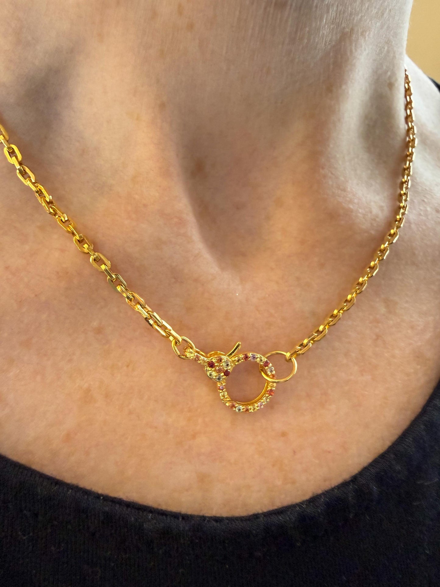 14K Yellow Gold Rainbow Sapphire Charm Holder Necklace