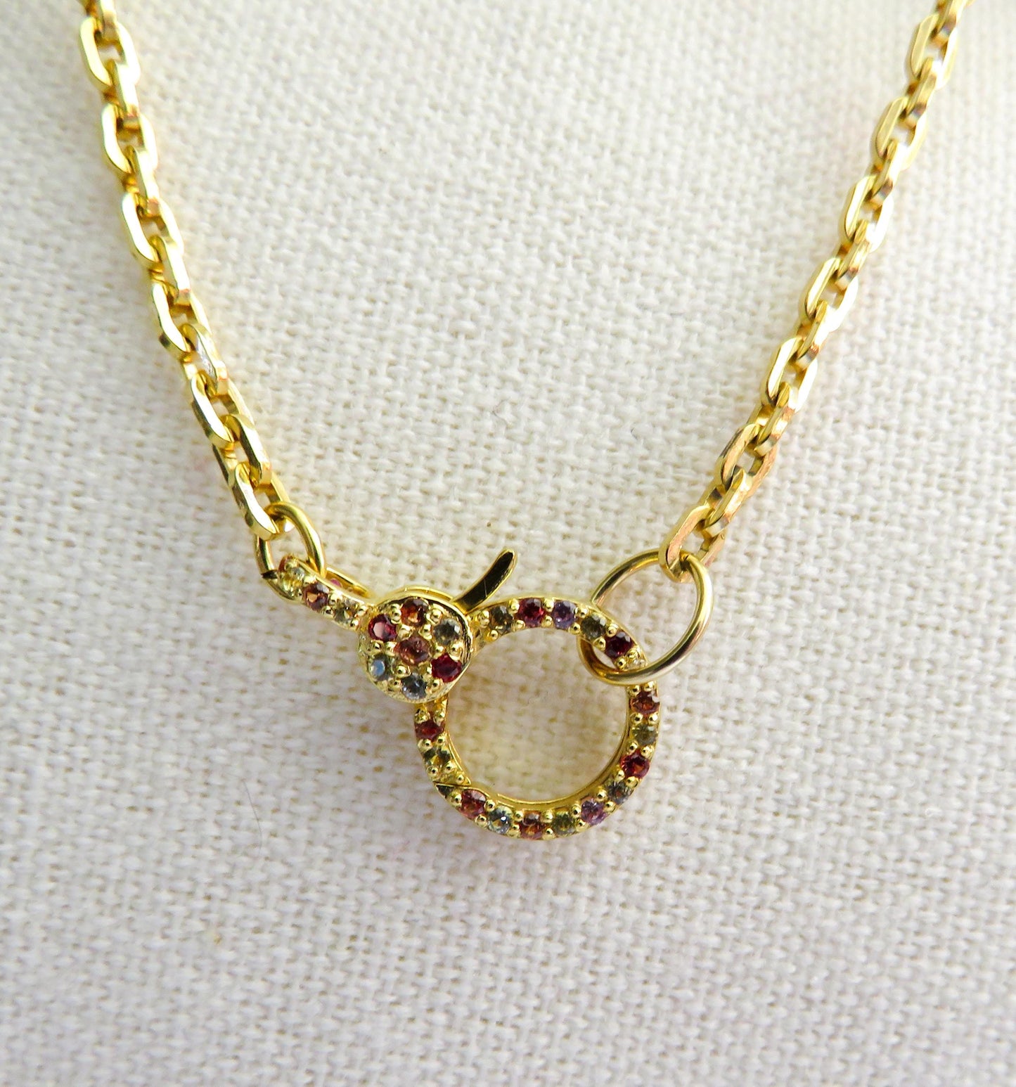 14K Yellow Gold Rainbow Sapphire Charm Holder Necklace