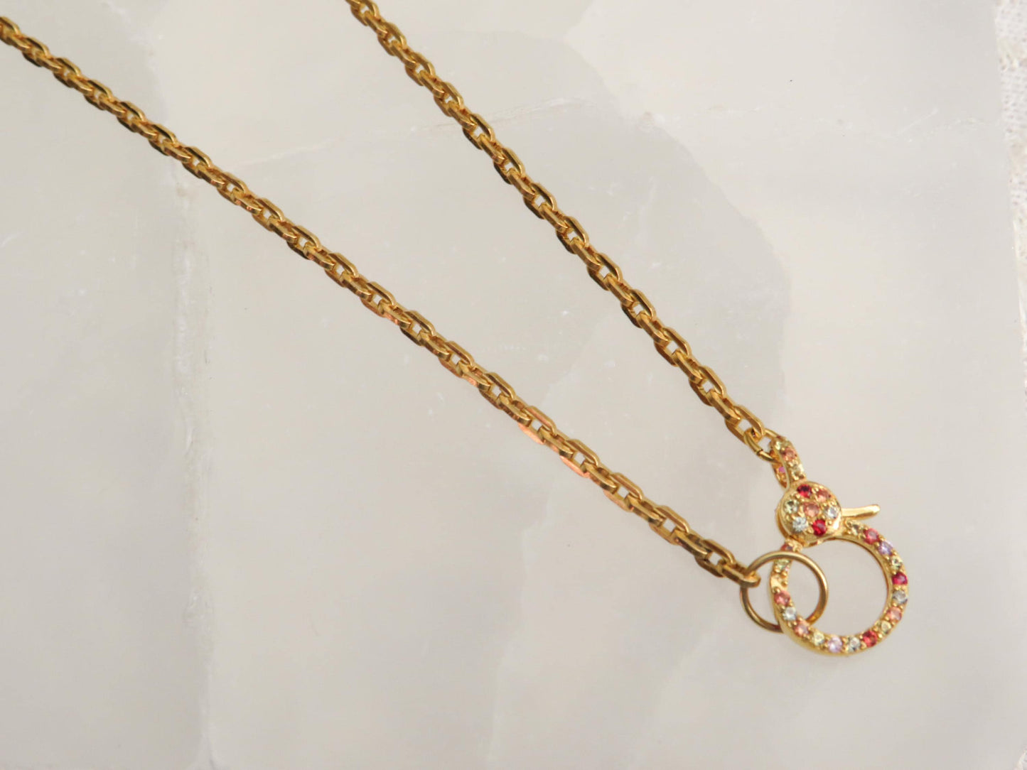 14K Yellow Gold Rainbow Sapphire Charm Holder Necklace