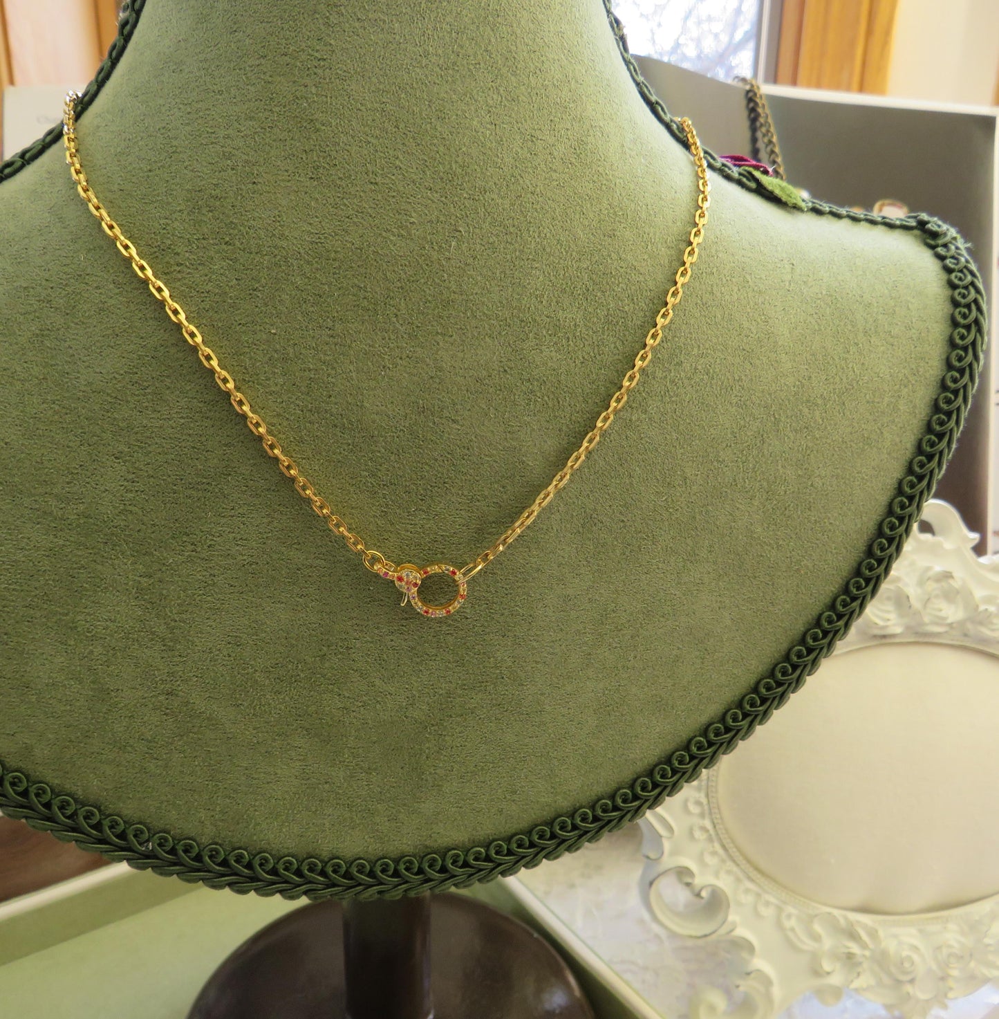 14K Yellow Gold Rainbow Sapphire Charm Holder Necklace