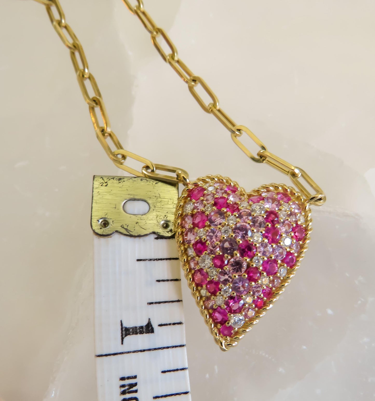 14K Yellow Gold Heart Necklace with Diamond & Pink Sapphire Confetti