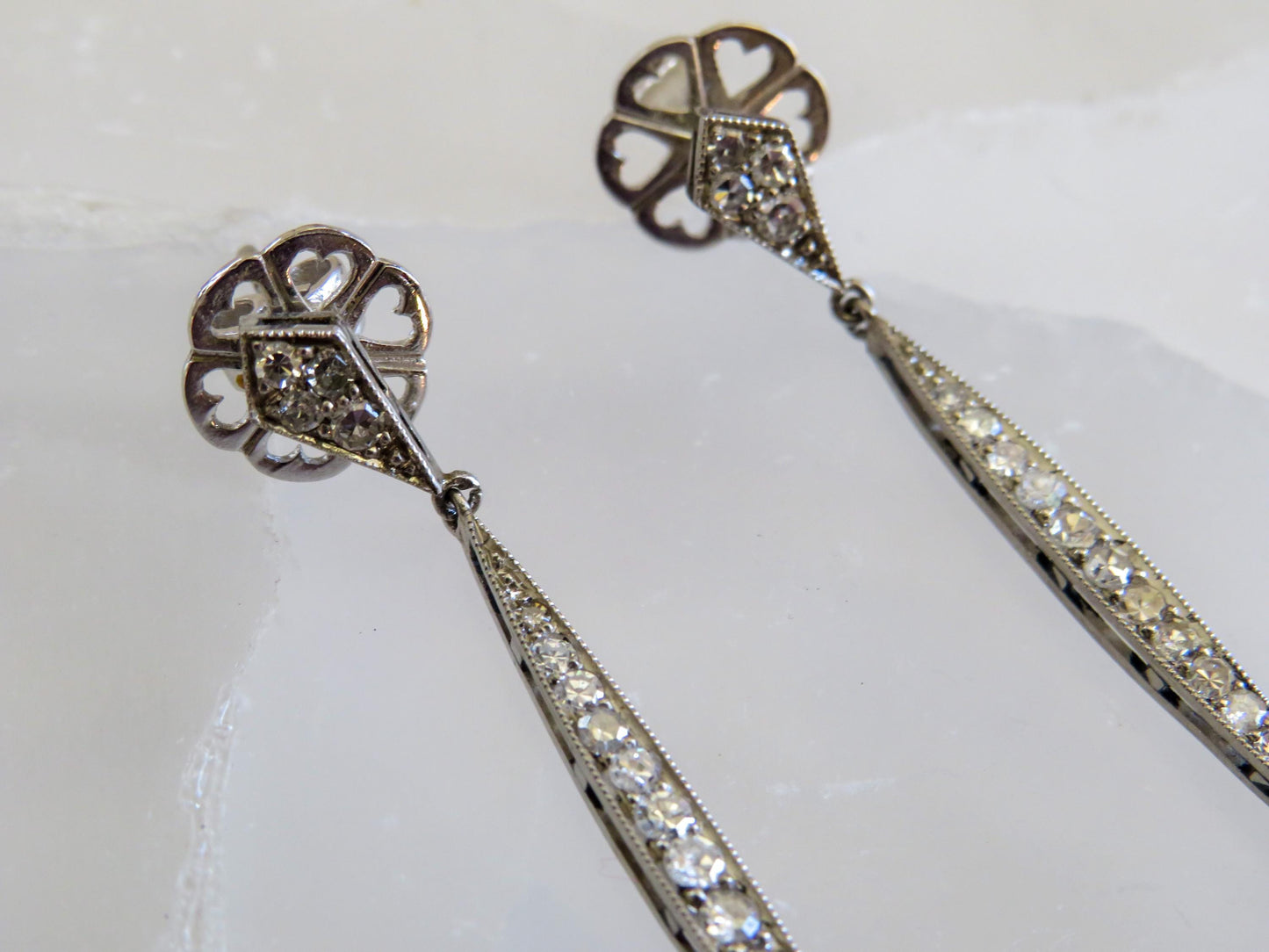 Art Deco Emerald & Diamond Cocktail Earrings | Platinum, Pearls and Old-Cut Diamonds