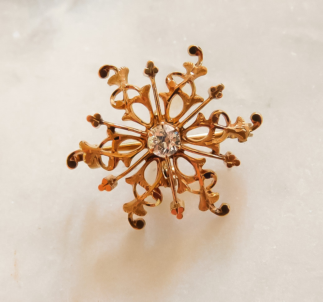 Rose Gold and Old Mine Cut Diamond Snowflake Brooch/Pendant