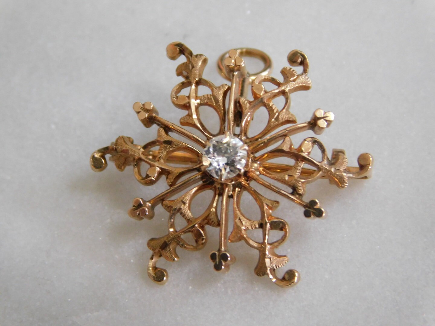 Rose Gold and Old Mine Cut Diamond Snowflake Brooch/Pendant