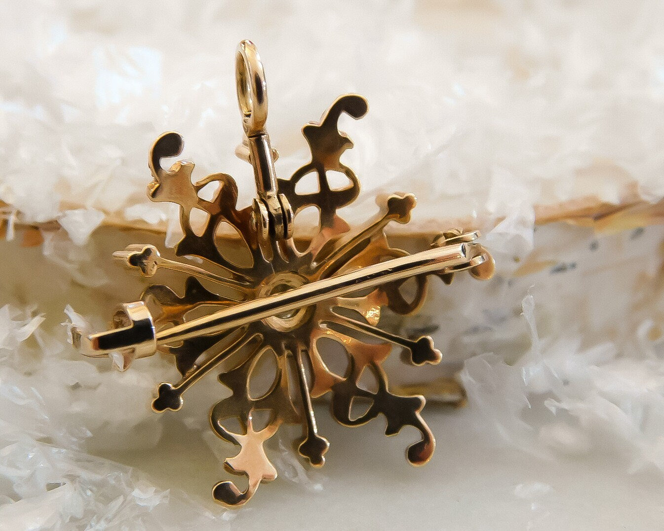 Rose Gold and Old Mine Cut Diamond Snowflake Brooch/Pendant