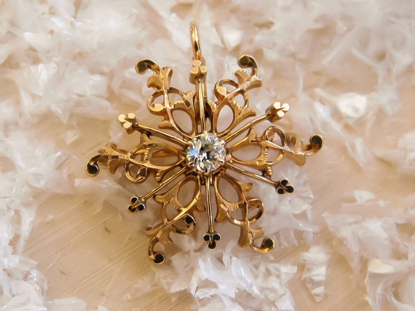 Rose Gold and Old Mine Cut Diamond Snowflake Brooch/Pendant