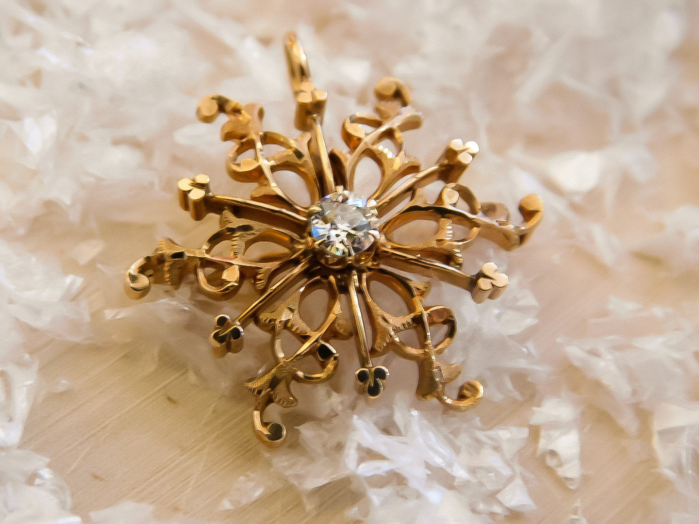 Rose Gold and Old Mine Cut Diamond Snowflake Brooch/Pendant