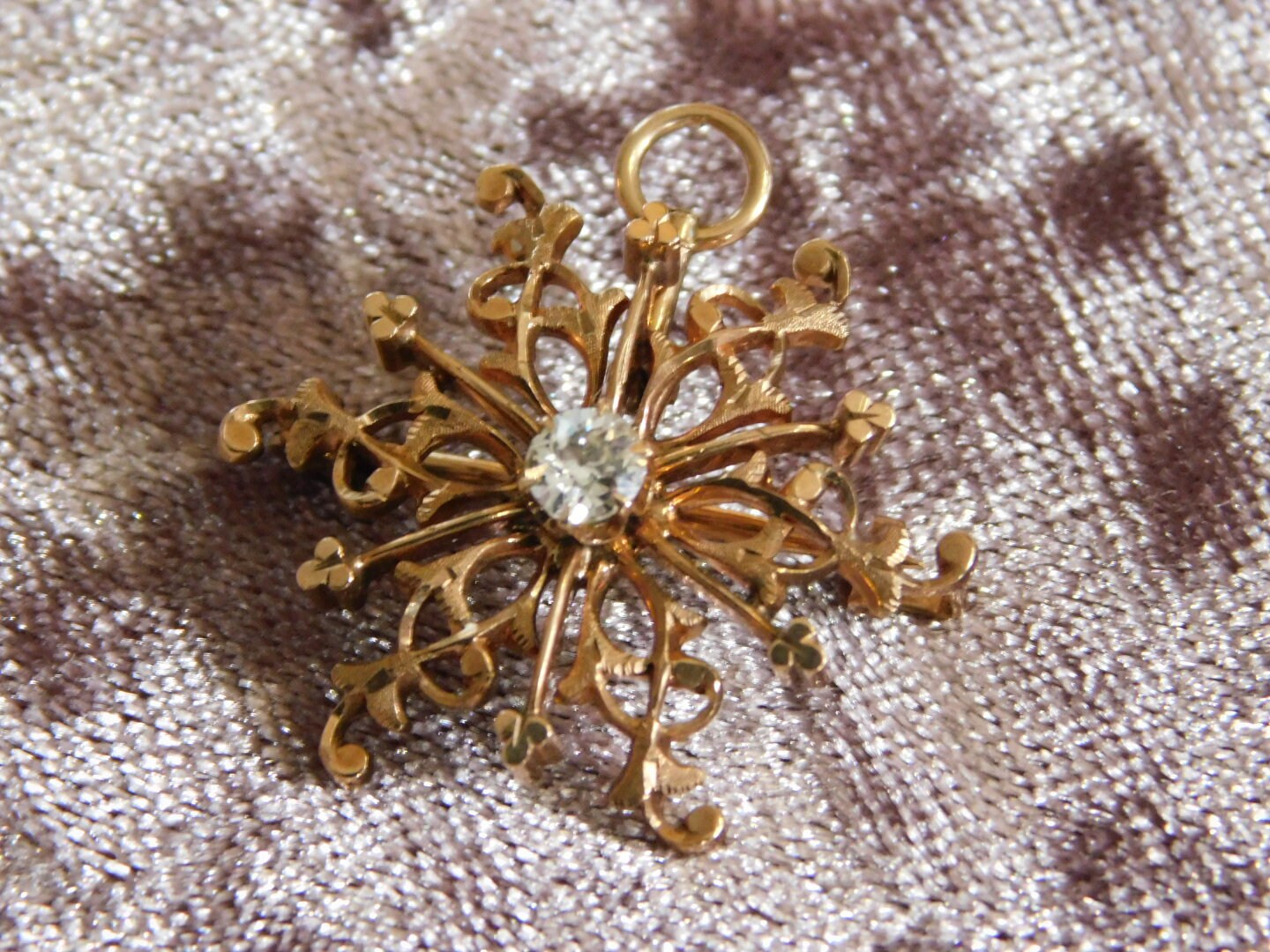 Rose Gold and Old Mine Cut Diamond Snowflake Brooch/Pendant