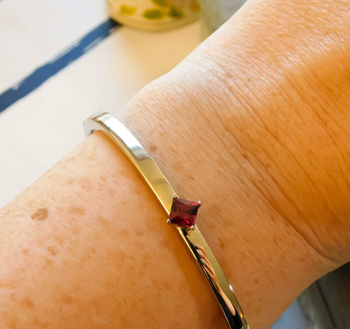 14K White Gold and Garnet Bracelet