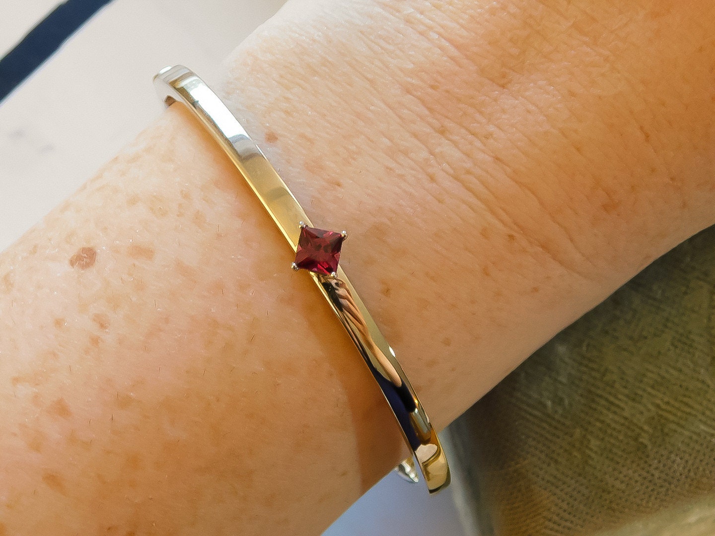 14K White Gold and Garnet Bracelet