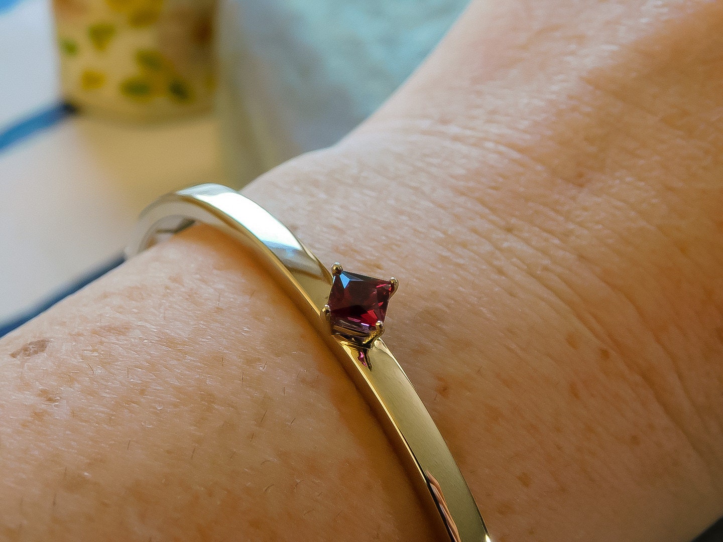 14K White Gold and Garnet Bracelet