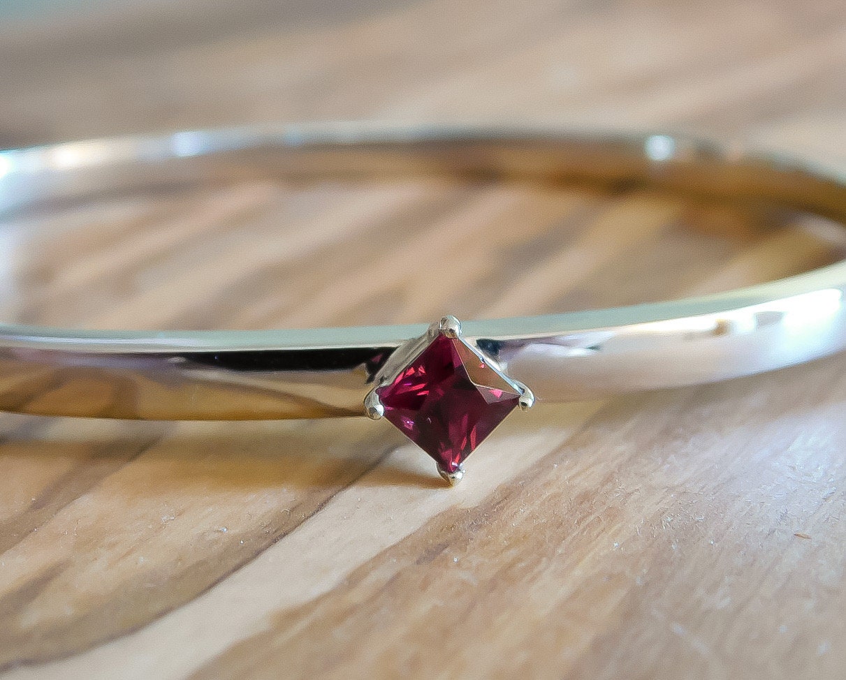 14K White Gold and Garnet Bracelet