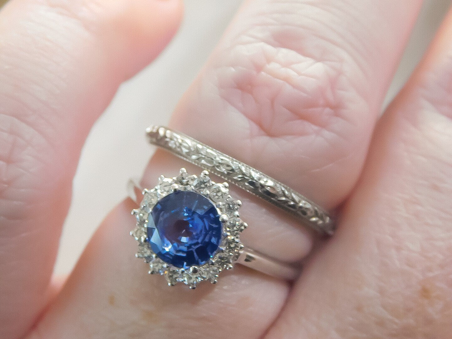 Cornflower Blue Ceylon Sapphire Ring with Natural Diamond Halo