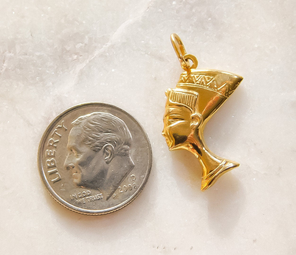 Vintage Nefertiti Charm In 14K Yellow Gold