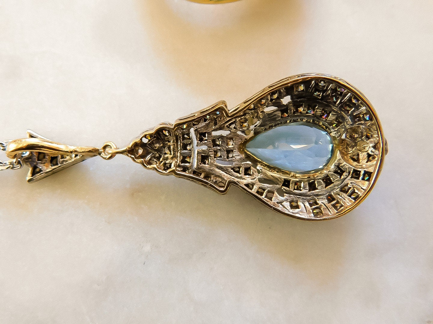 Vintage Aquamarine and Diamond Teardrop Necklace