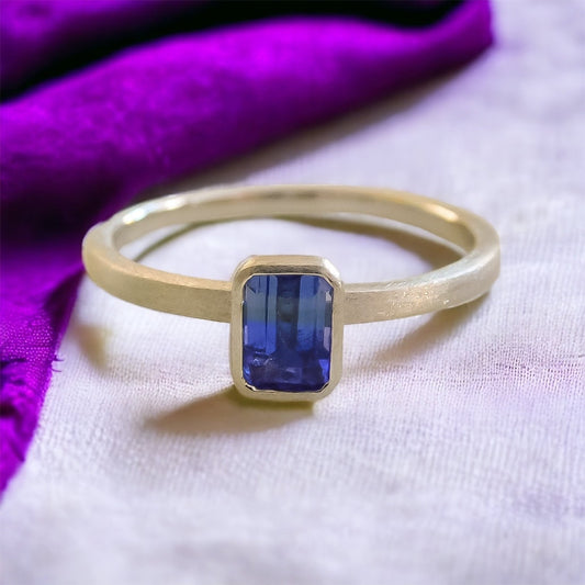 BiColor Tanzanite Ring in 14K White Gold Satin Finish