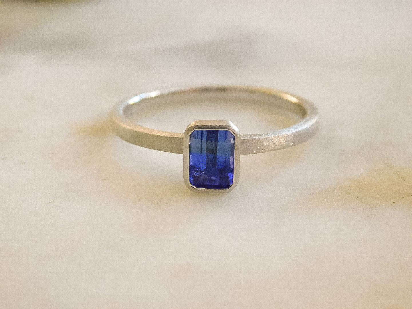 BiColor Tanzanite Ring in 14K White Gold Satin Finish