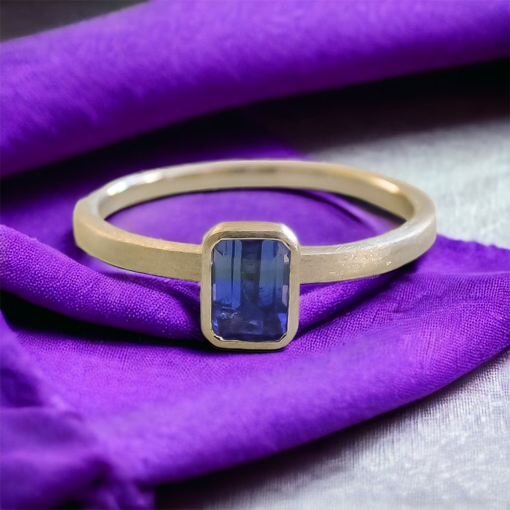 BiColor Tanzanite Ring in 14K White Gold Satin Finish