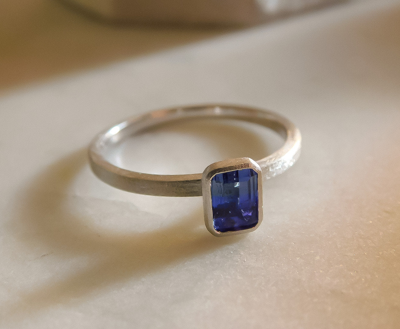 BiColor Tanzanite Ring in 14K White Gold Satin Finish