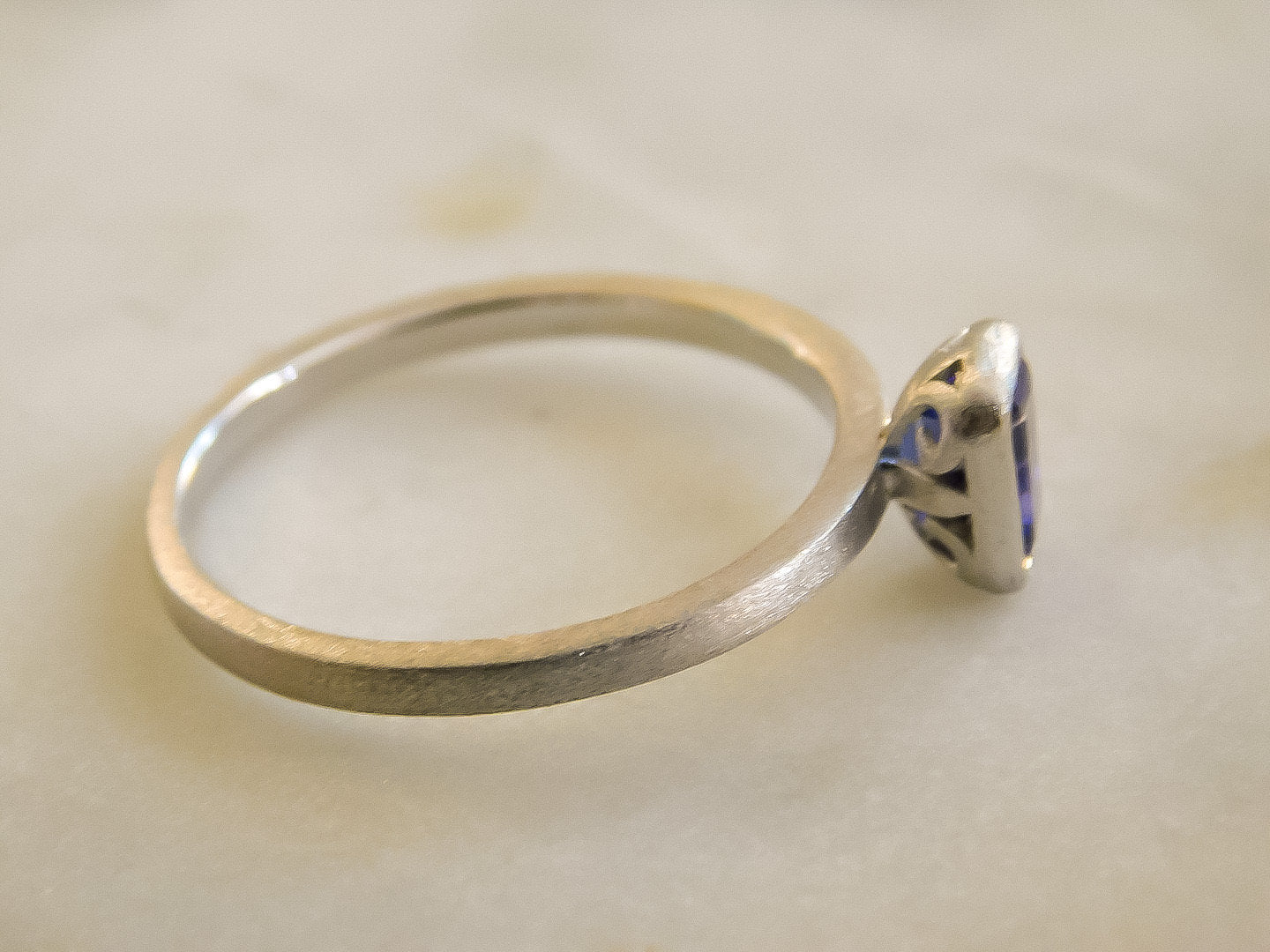 BiColor Tanzanite Ring in 14K White Gold Satin Finish