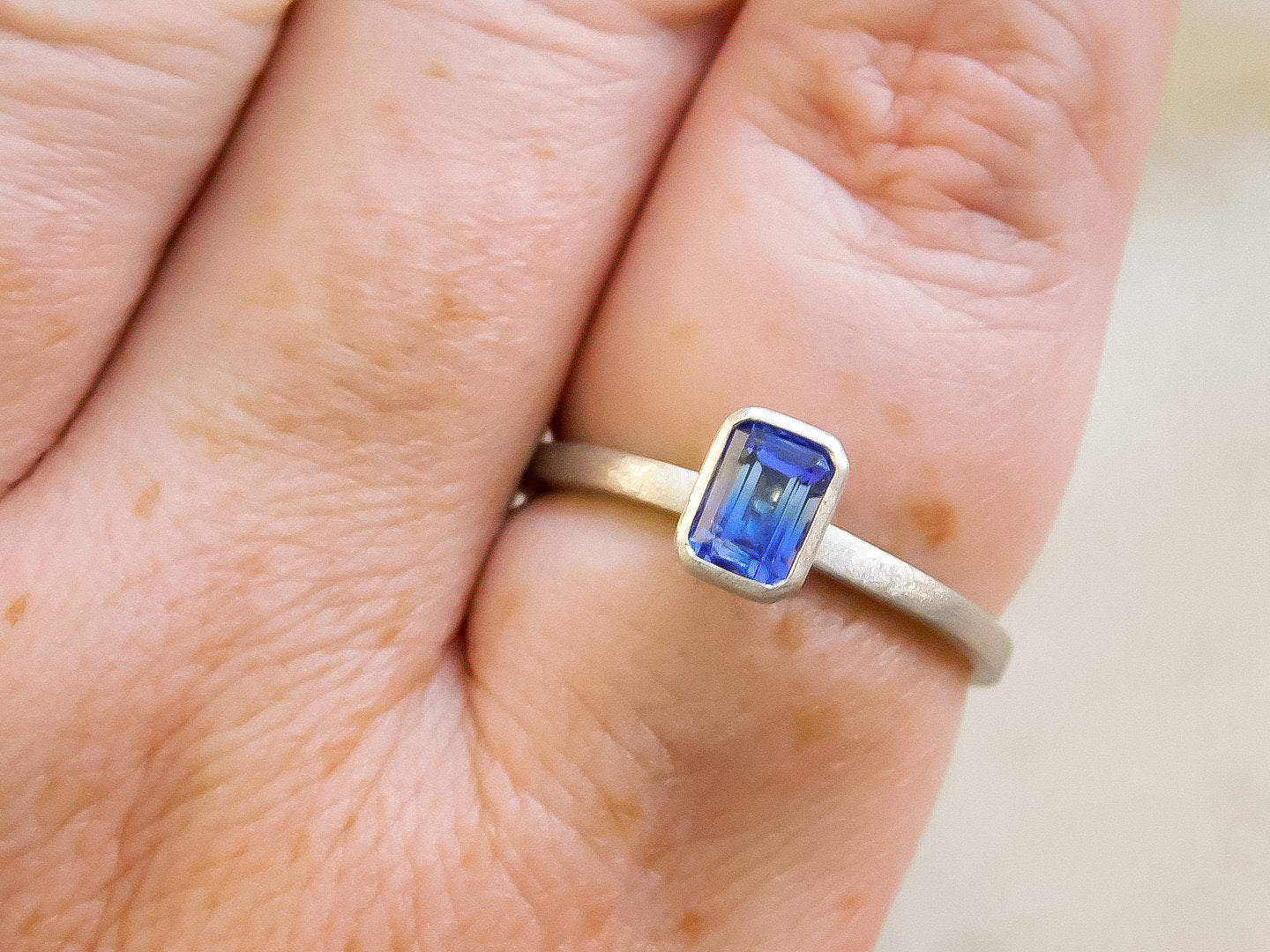 BiColor Tanzanite Ring in 14K White Gold Satin Finish