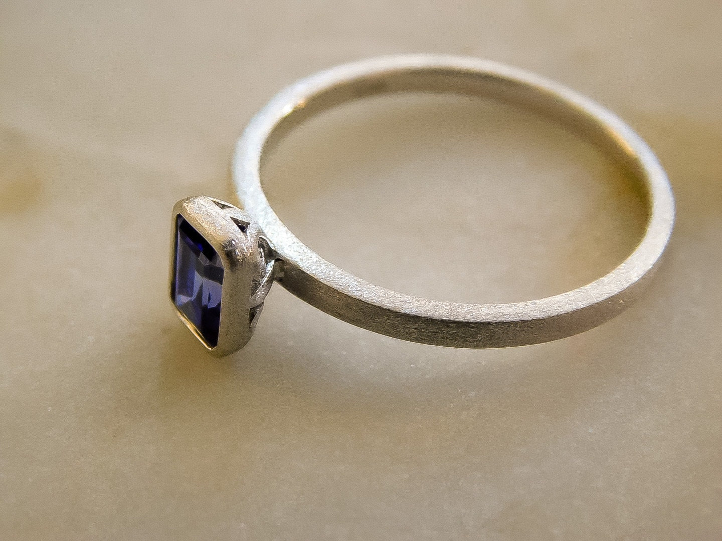 BiColor Tanzanite Ring in 14K White Gold Satin Finish