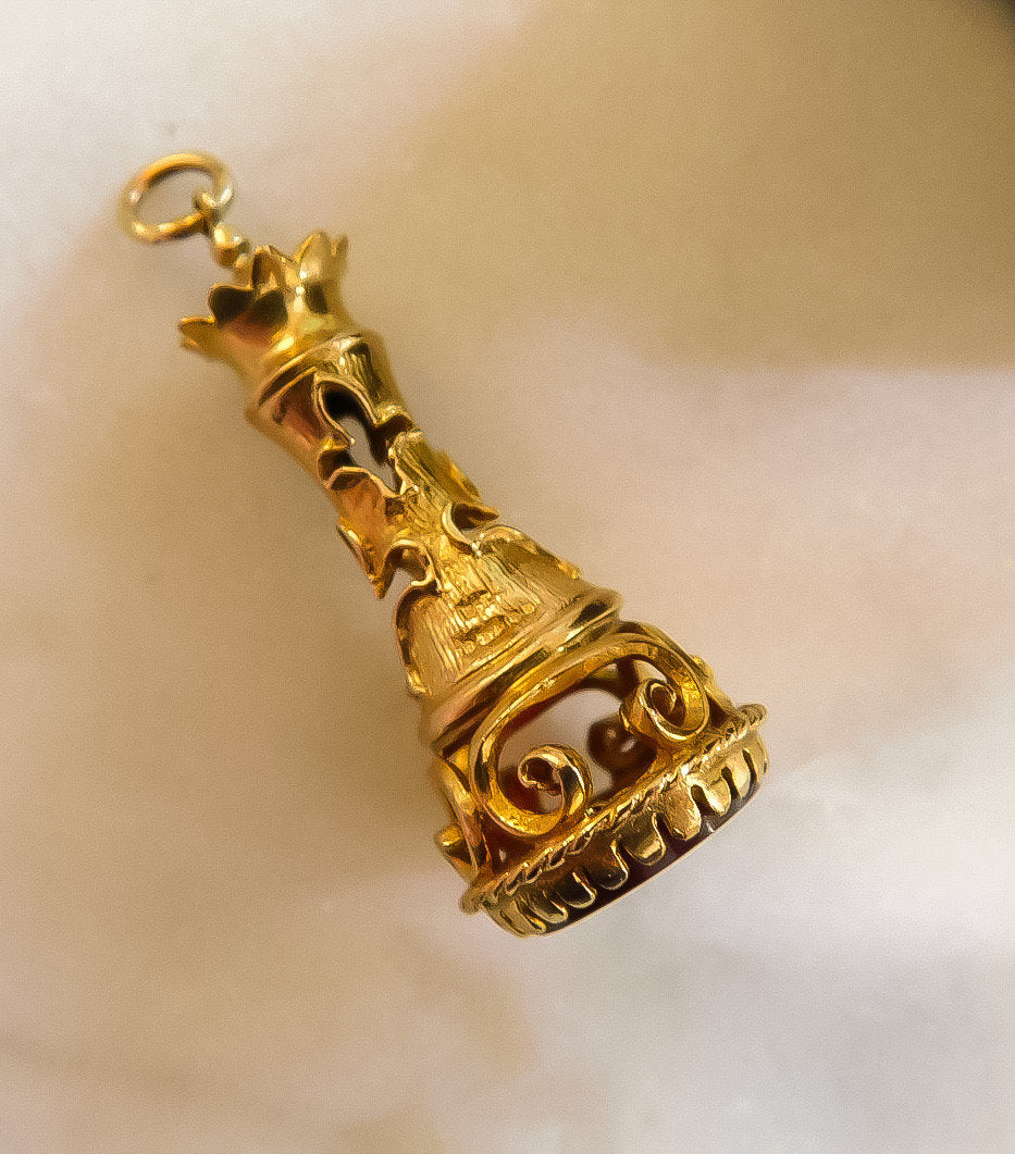 Antique Gold and Agate Chess Fob