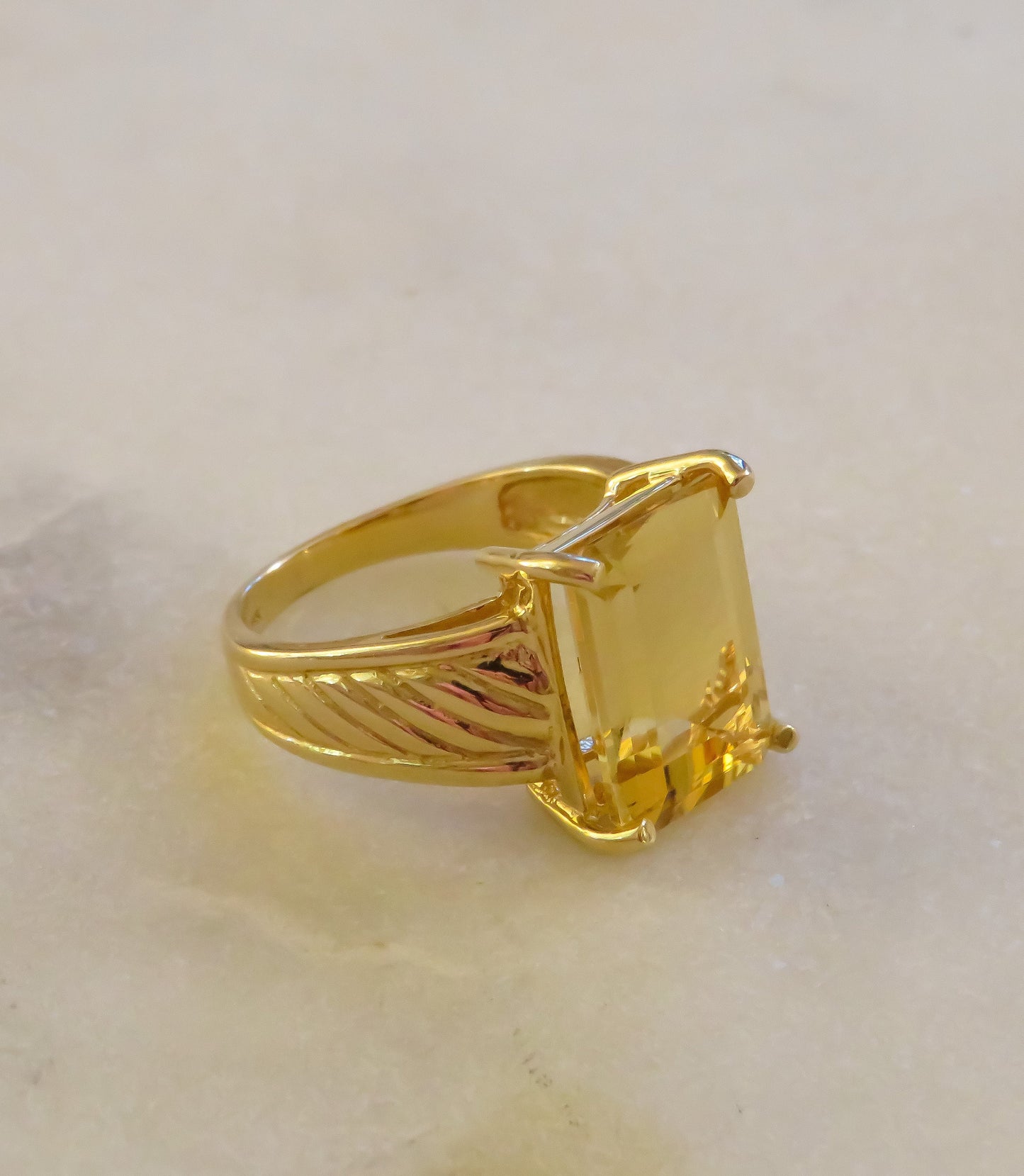 Vintage Citrine Cocktail Ring in 14K Yellow Gold