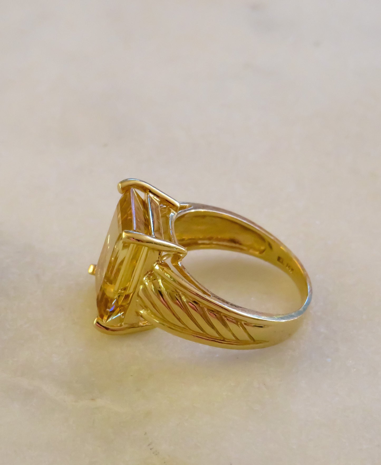 Vintage Citrine Cocktail Ring in 14K Yellow Gold