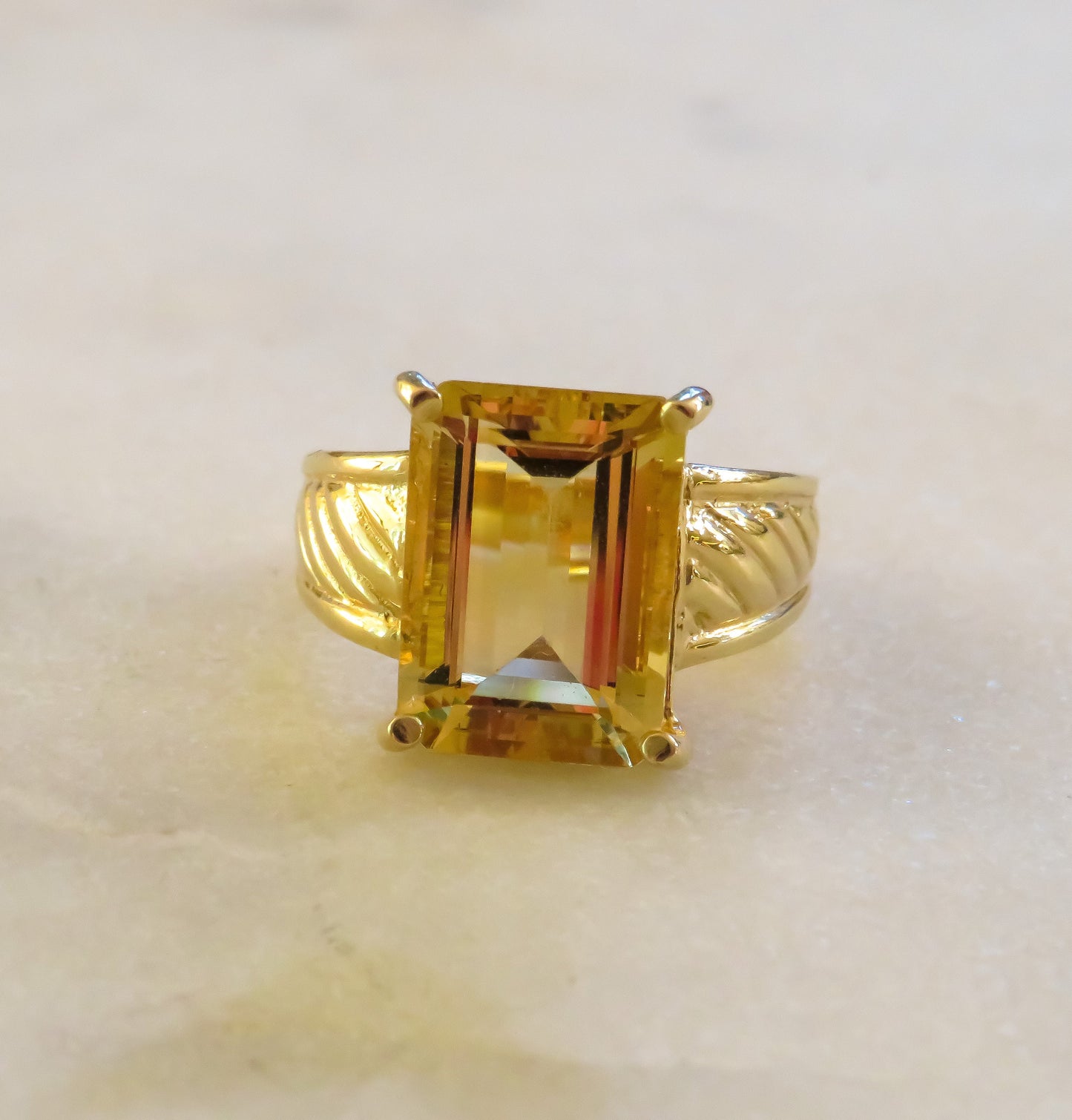 Vintage Citrine Cocktail Ring in 14K Yellow Gold