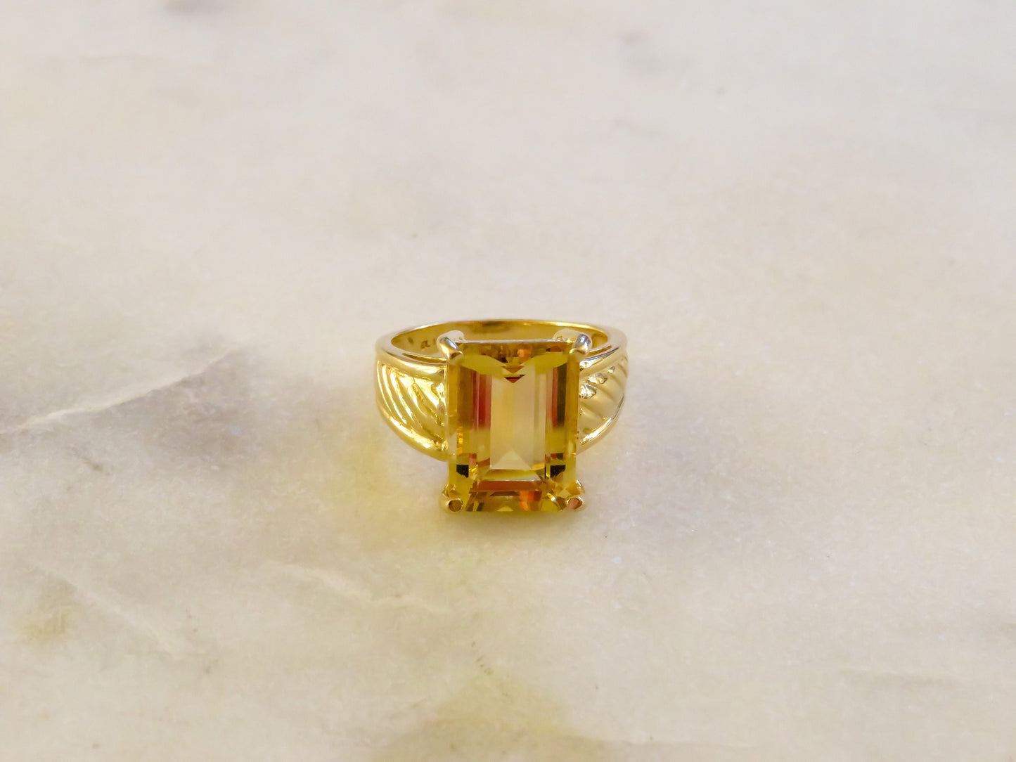 Vintage Citrine Cocktail Ring in 14K Yellow Gold