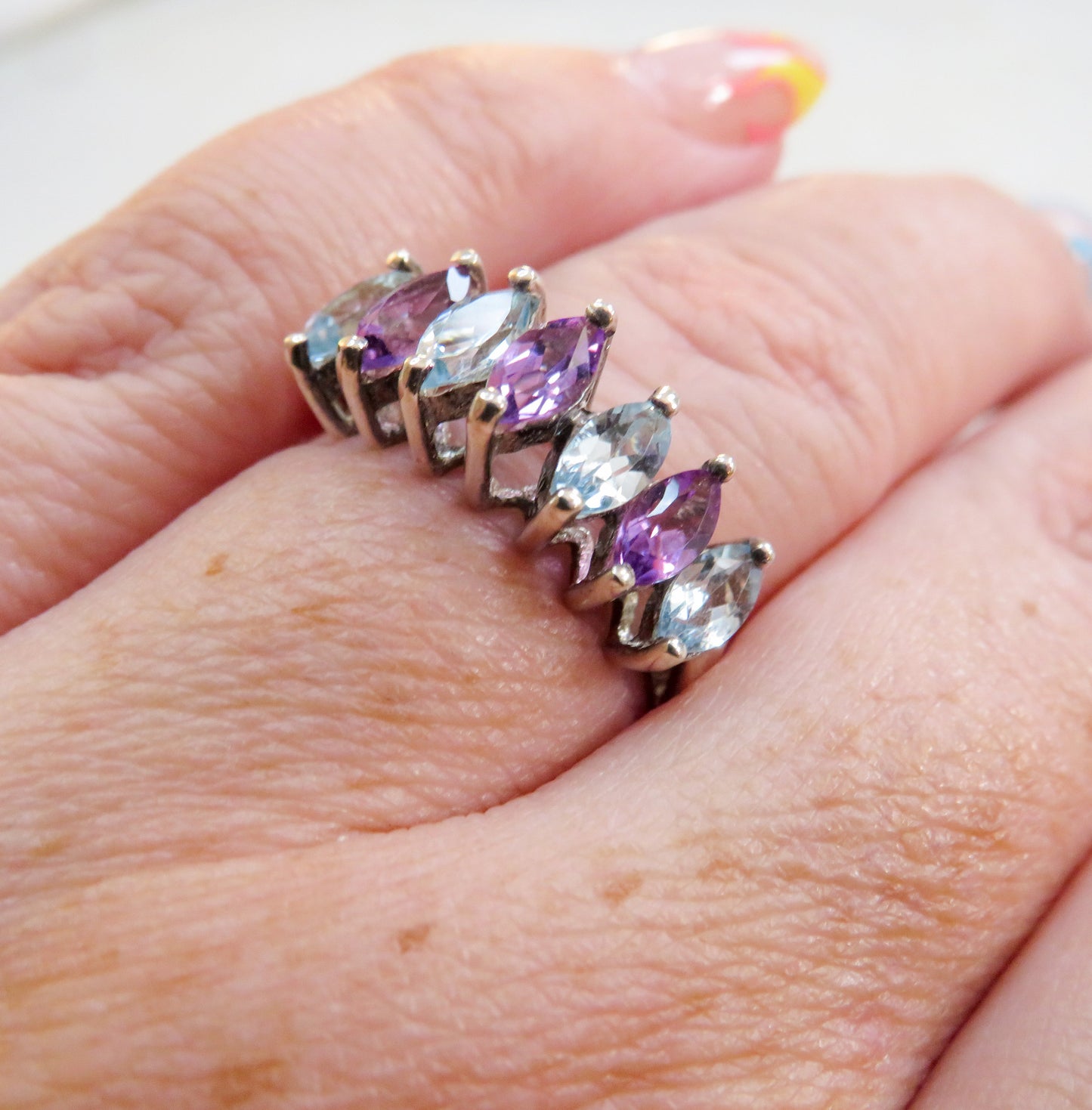 Vintage Amethyst and Blue Topaz Marquise Band