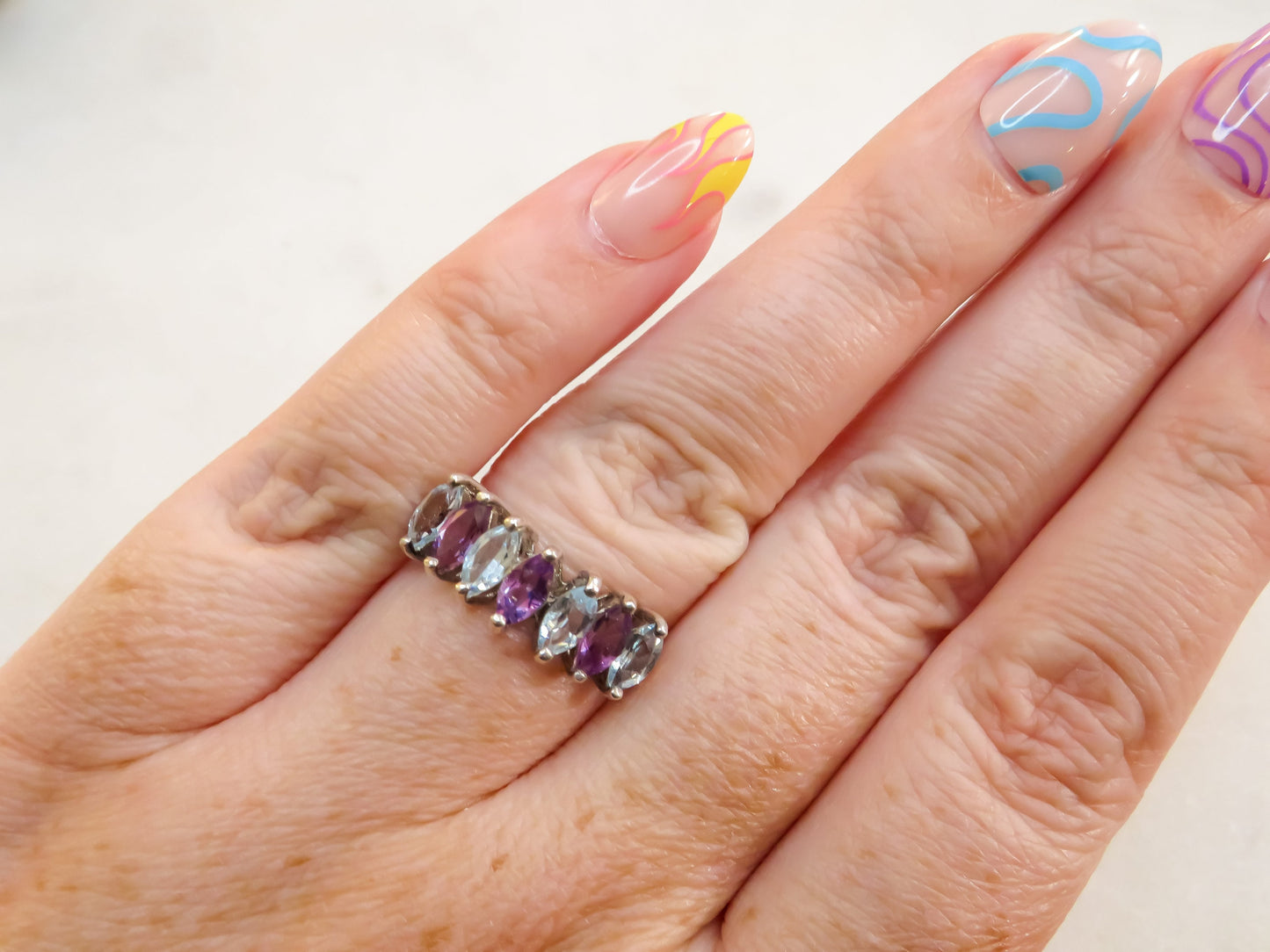 Vintage Amethyst and Blue Topaz Marquise Band