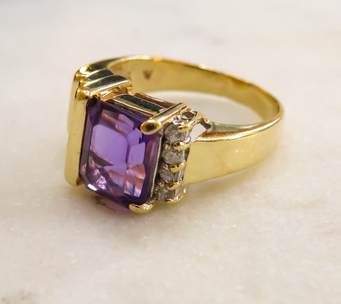 Mid Century Amethyst and Diamond Ring