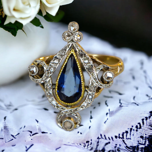 Belle Epoque Sapphire and Rose Cut Diamond Ring