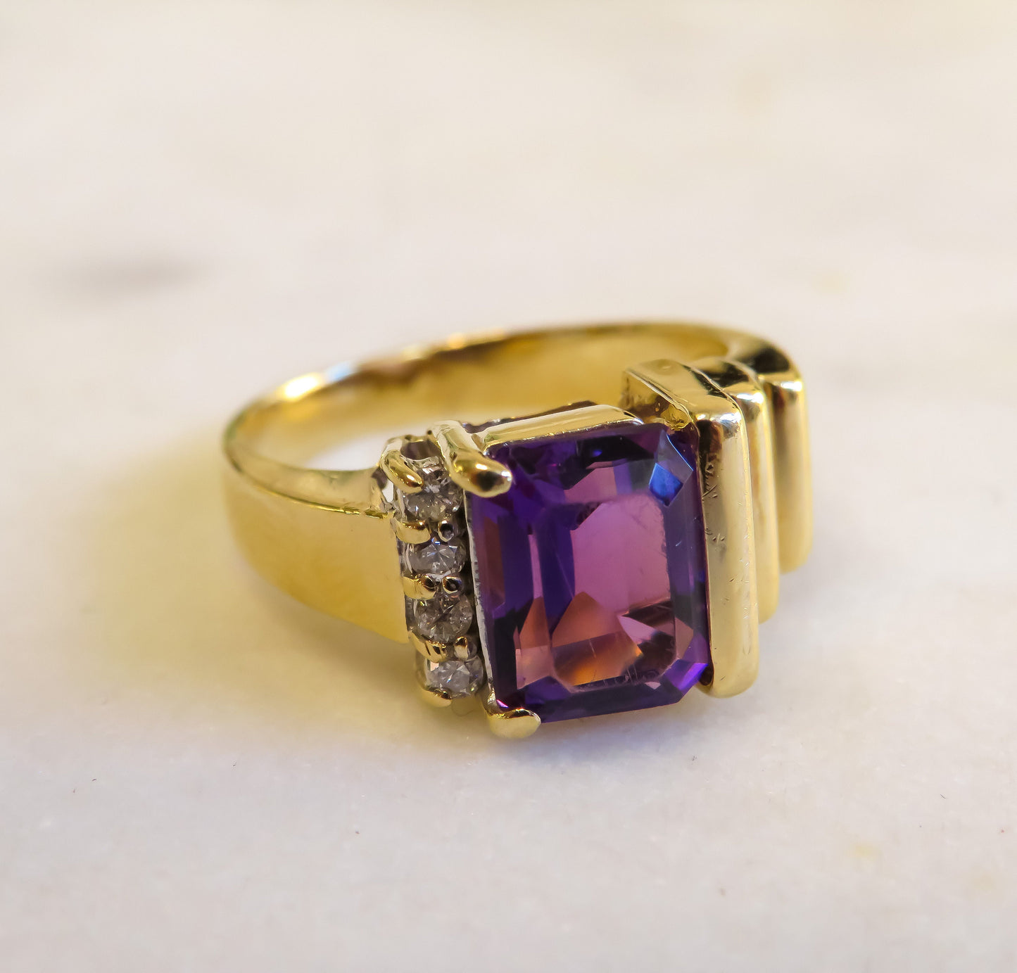 Mid Century Amethyst and Diamond Ring